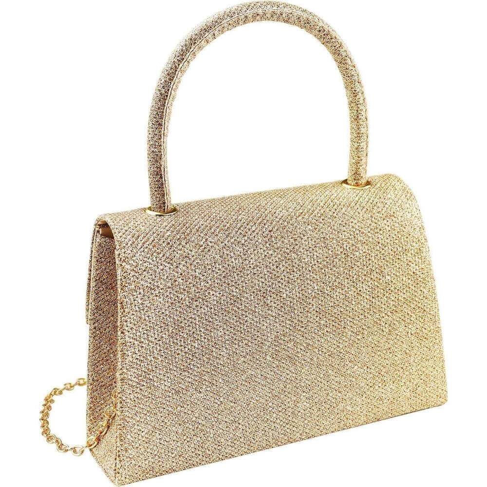 🆕 Women's Champagne Evening Clutch Purse Envelope Handbag Detachable Chain